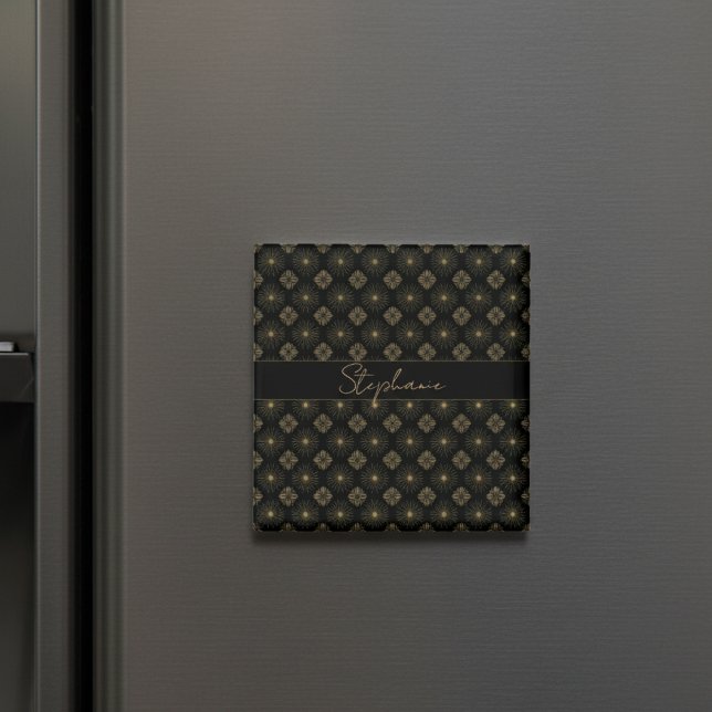 Imã Nome Do Monograma Dourado E Preto Elegante Moderno (Criador carregado)