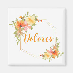 Imã Nome do Monograma Floral Amarelo Elegante
