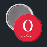 Imã Nome do Script Monograma Personalizado Vermelho e<br><div class="desc">Este monograma de na moda e design de guião elegante pode ser dado como presente para um aniversário,  favor de casamento,  chá de panela ou qualquer ocasião. Pode ser personalizado com o nome e o nome da pessoa.</div>