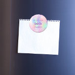 Imã Nome holográfico cor-de-rosa Doce 16<br><div class="desc">Para uma festa de aniversário Doce 16. Um fundo holográfico colorido em roxo,  rosa e verde-menta. Decorado com confete. Personalize e adicione uma data,  nome e idade. Pode ser usado como favoritos para festas ou como salvar a data,  para os convidados.</div>