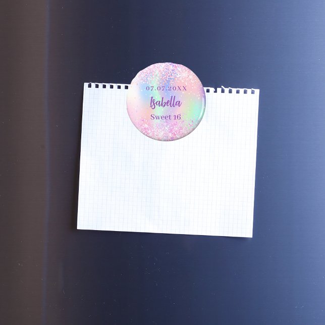 Imã Nome holográfico rosa Sweet 16 (Criador carregado)