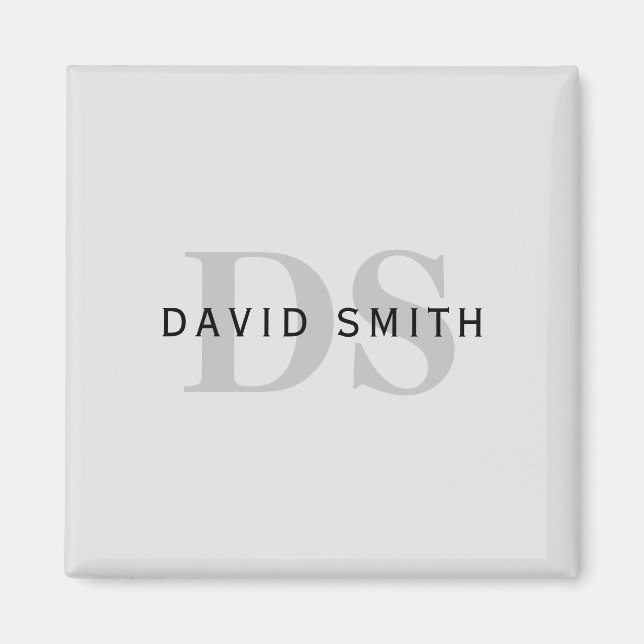 Imã Nome Moderno e Monograma | Cinzas editáveis e pret (Frente)