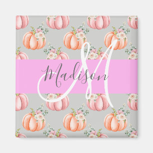 Imã Nome Monograma Abóbora Rosa Cinza Floral Feminino