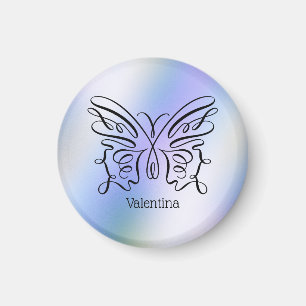 Imã Nome Monograma Borboleta Holográfica Azul Roxo