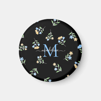 Imã Nome monograma e amarelo azul inicial