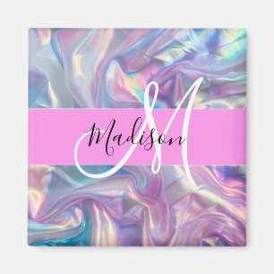 Imã Nome Monograma Holográfico Iridescente Rosa Femini