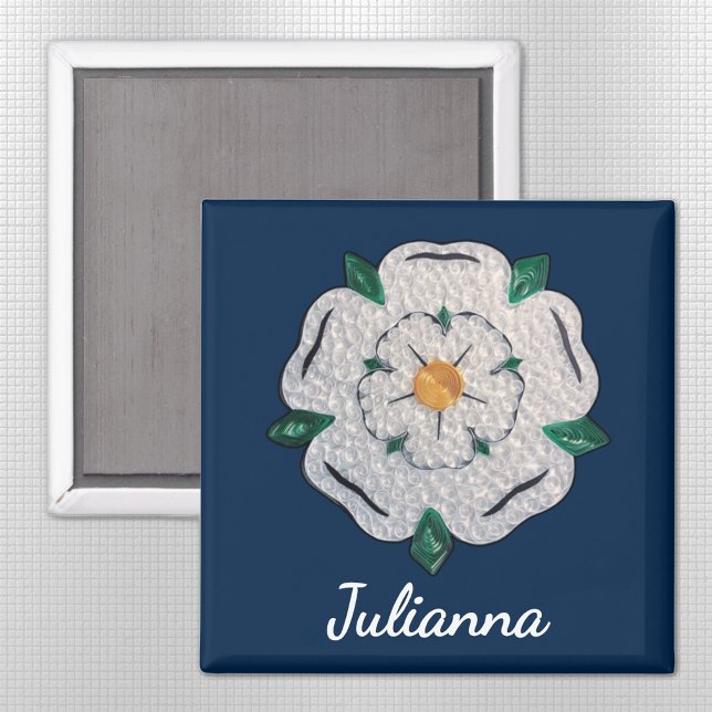 Imã Nome, Papel Quilled Yorkshire White Rose 2-in (Criador carregado)