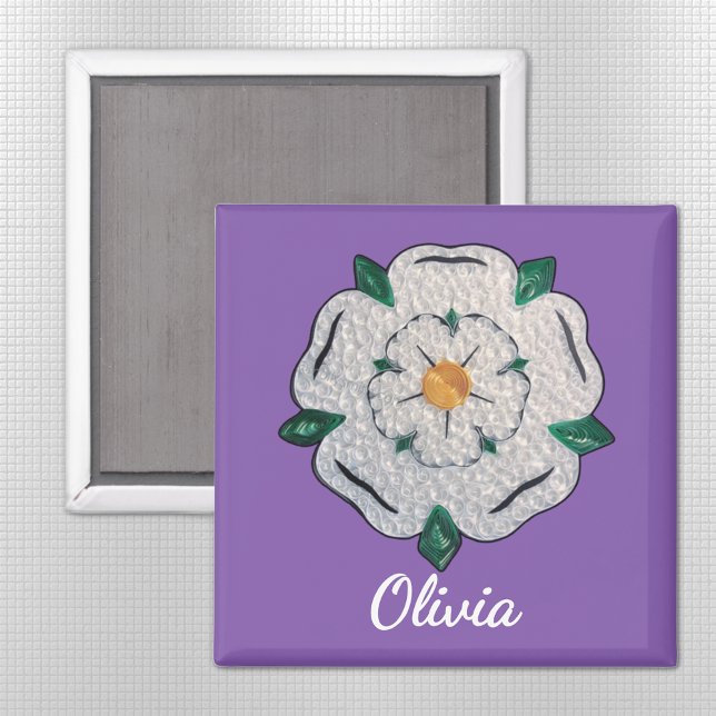 Imã Nome, Papel Quilled Yorkshire White Rose 2-in (Criador carregado)
