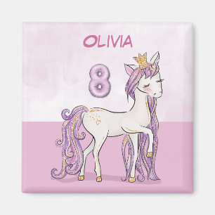 Imã Nome Personalizado 8º Aniversário Cavalo Rosa co