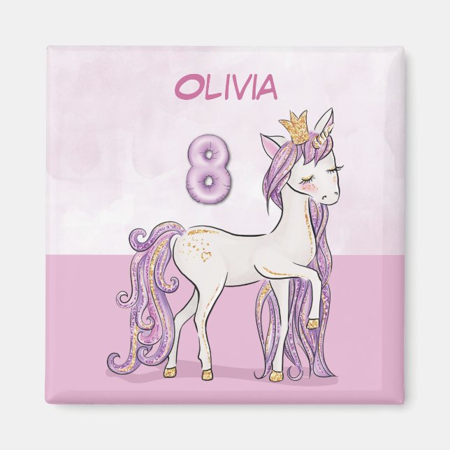 Imã Nome Personalizado 8º Cavalo Rosa de Aniversário c (Frente)