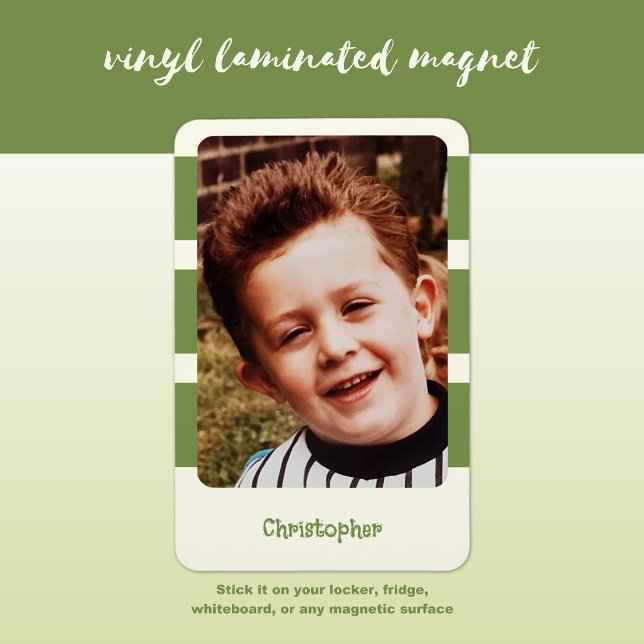 Ímã Nome personalizado adicionar foto com faixas verde (Criador carregado)