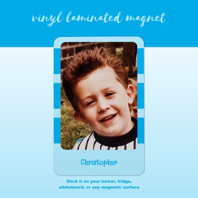 Ímã Nome personalizado adicionar foto com listras azui (Criador carregado)