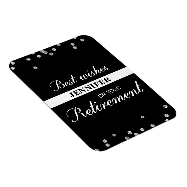 Ímã Nome Personalizado, Aposentadoria Parabéns Preto (Lado Direito)
