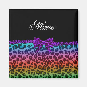 Imã Nome personalizado arco roxo de impressão leopardo