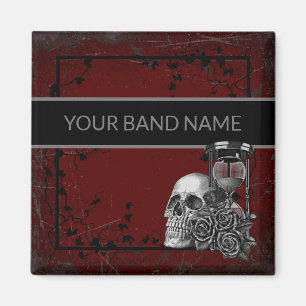 Imã Nome Personalizado Banda Merch Skull Rosa Rock Rol