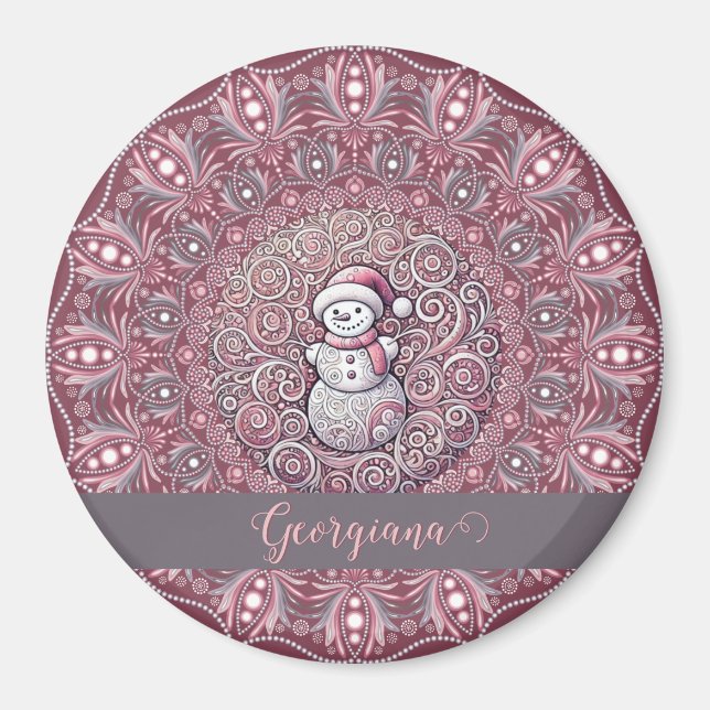 Imã Nome Personalizado Bastante Quente Snowman Mandala (Frente)