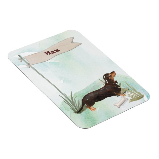 Ímã Nome personalizado Black & Tan Dachshund Pet Dog (Lado Direito)