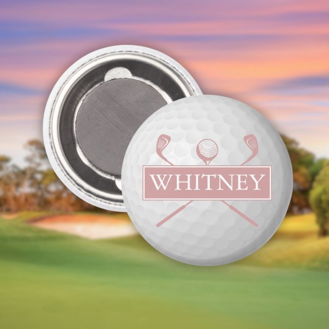 Imã Nome Personalizado Bola de Golfe Rosa Rosa Dusty (Personalized Name Dusty Rose Pink Golf Ball Magnet)