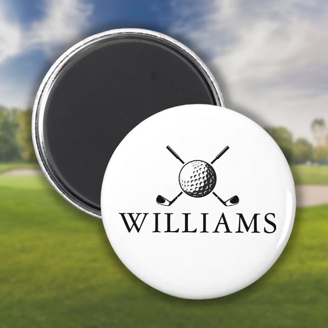Imã Nome Personalizado Bola E Clusters De Golfe (Custom Name Golf Ball And Clubs Magnet)