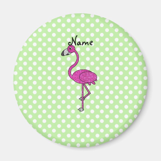Imã Nome personalizado bolinhas verdes flamingo (Frente)