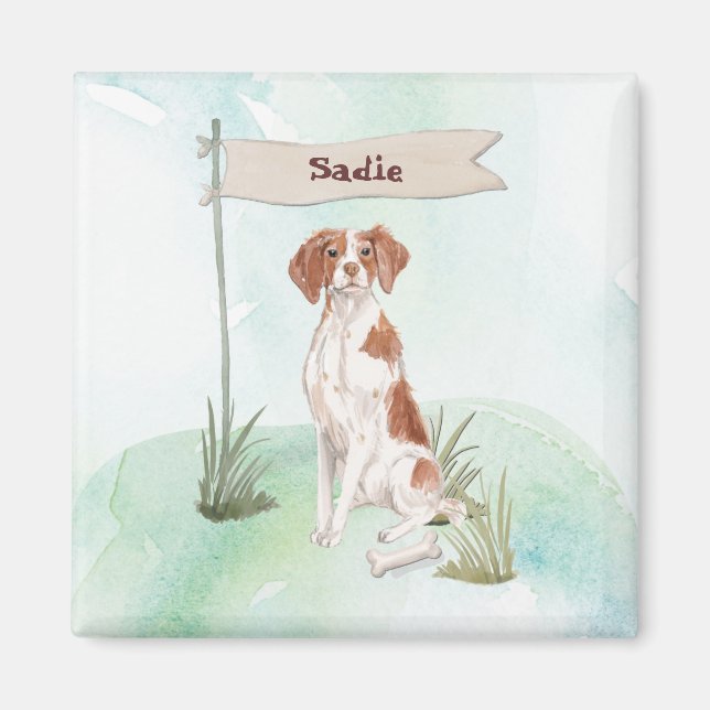 Imã Nome personalizado Brittany Pet Dog (Frente)
