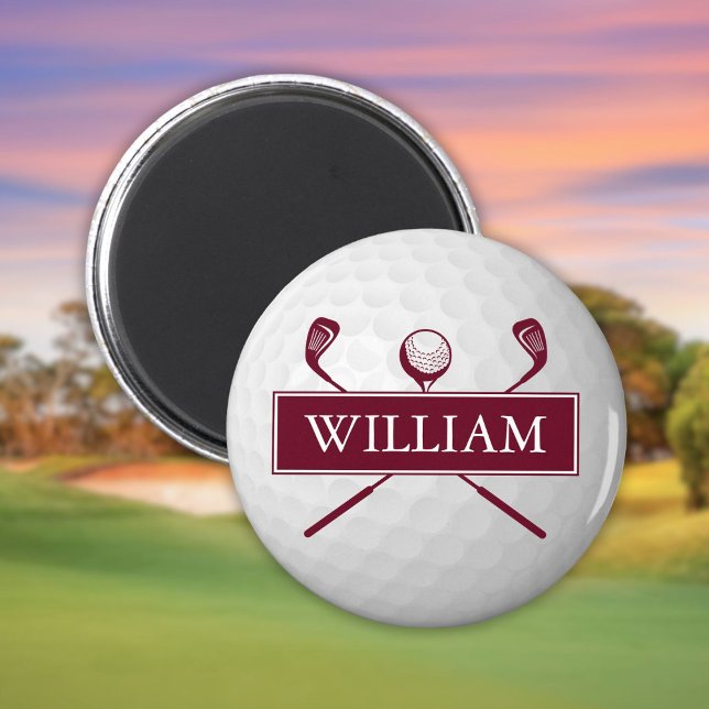 Imã Nome Personalizado Burgundy Golf Ball (Personalized Name Burgundy Golf Ball Magnet)