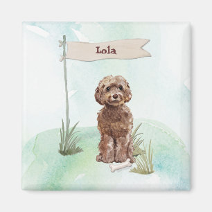 Imã Nome Personalizado Cão de Pet Brown Cockapoo