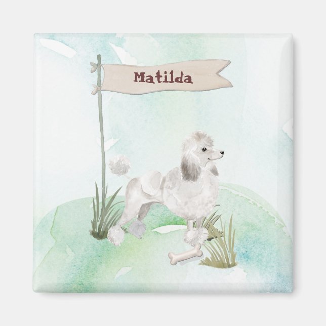 Imã Nome Personalizado Cão Pet Pet White Poodle (Frente)