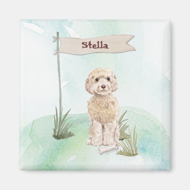 Imã Nome Personalizado Champanhe Cockapoo Cão Pet Cach (Frente)