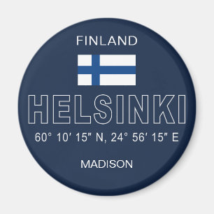 Imã Nome Personalizado Coordenadas de Helsinque