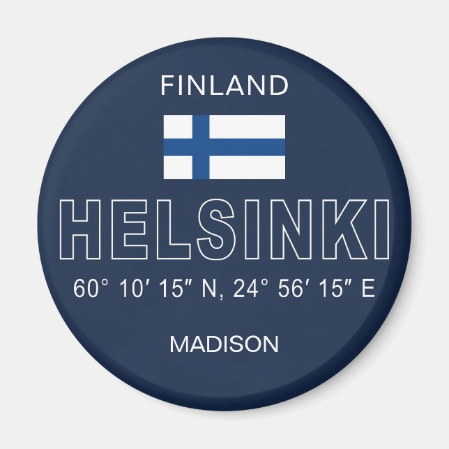 Imã Nome Personalizado Coordenadas de Helsinque (Frente)