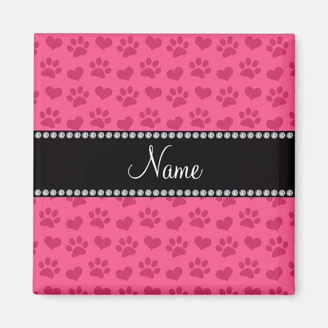 Imã Nome personalizado corações cor-de-rosa e estampas (Frente)