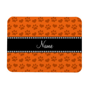 Ímã Nome personalizado corações laranja e estampas d