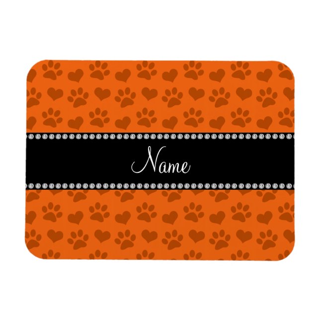 Ímã Nome personalizado corações laranja e estampas de  (Horizontal)