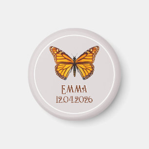 Imã Nome Personalizado da Borboleta Monarca Data Arte
