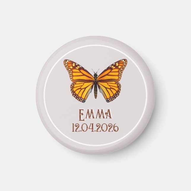 Imã Nome Personalizado da Borboleta Monarca Data Arte (Frente)