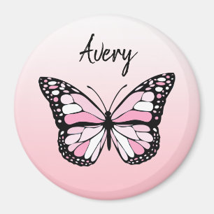 Imã Nome Personalizado da Borboleta Rosa Bonito