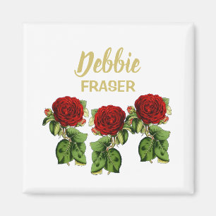 Imã Nome personalizado da flor vermelha e das folhas v