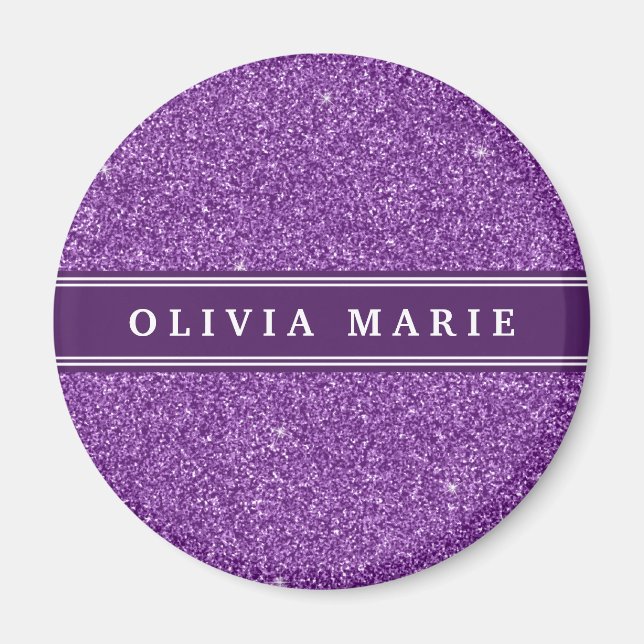 Imã Nome Personalizado da Glitter Roxo (faux) (Frente)