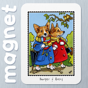 Ímã Nome Personalizado da Ilustração de Cachorro Corgi