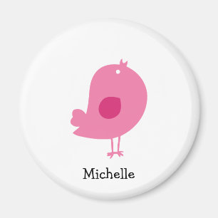 Imã Nome Personalizado da Ilustração de Pássaro Rosa-C