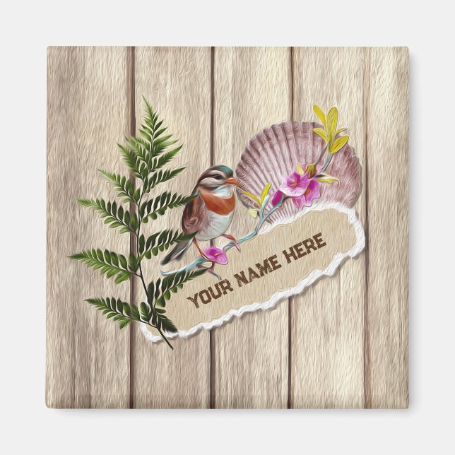 Imã Nome Personalizado da Pintura de Óleo de Madeira T (Frente)