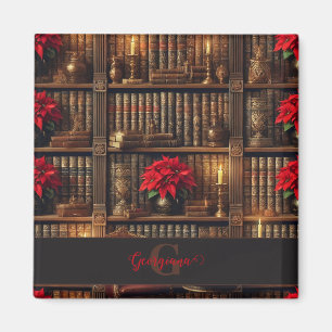 Imã Nome Personalizado Dark Academia Poinsettia Booksh