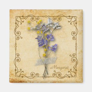Imã Nome personalizado das flores decorativas secas em