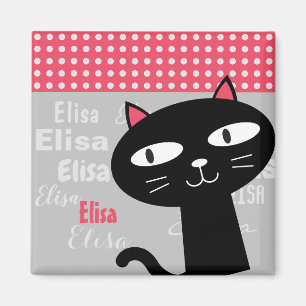 Imã Nome personalizado de bolinhas cor-de-rosa de gato