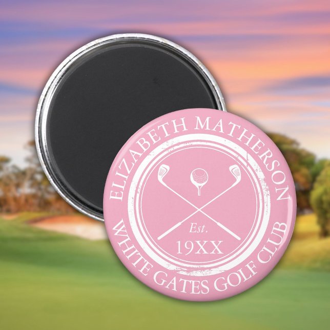 Imã Nome Personalizado de Clube de Golfe Rosa (Personalized Pink Golf Club Name Magnet)