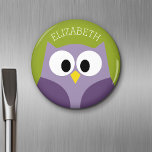 Imã Nome Personalizado de Coruja de Cartoon Cute Roxo<br><div class="desc">Uma coruja moderna e simples com cores modernas. Você pode adicionar um nome,  um monograma ou outro texto personalizado. Se precisar mover a arte,  clique no botão personalizar para fazer alterações.</div>
