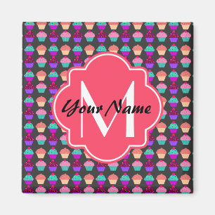 Imã Nome Personalizado de Cupcakes Rosa Quente,Monogra