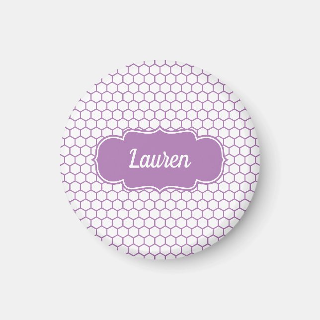 Imã Nome Personalizado de Honeycomb Roxo Claro (Frente)
