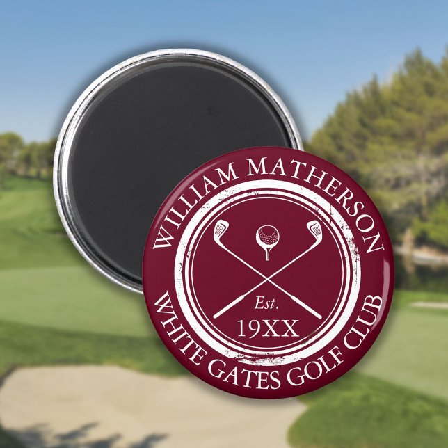 Imã Nome Personalizado do Clube de Golfe Borgonha (Personalized Golf Club Name Burgundy Magnet)